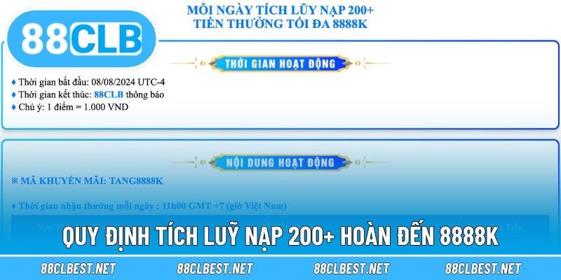 Quy định tham gia tích luỹ nạp 200+ hoàn đến 8888k